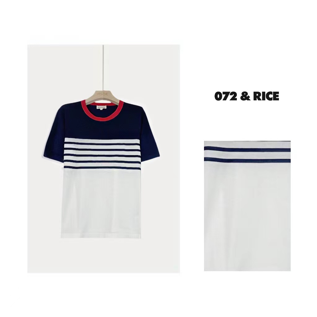 *072 & RICE【红领】夏季圆领撞色条纹短袖针织衫 LE118 FL