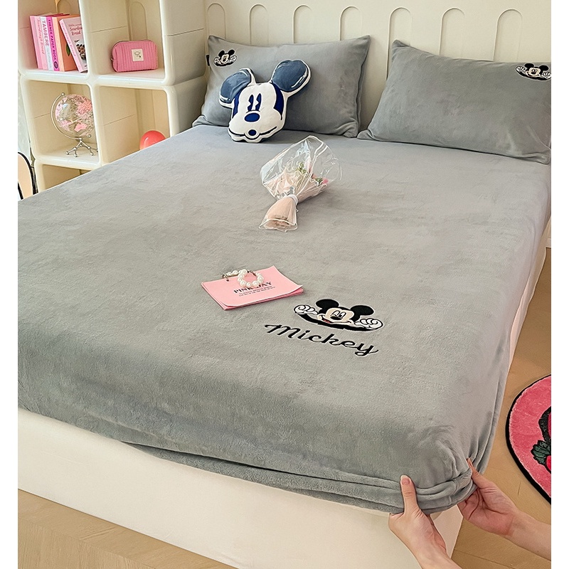 冬天加厚珊瑚绒床笠单件牛奶绒床罩法莱兰绒床垫保护罩床单三件套