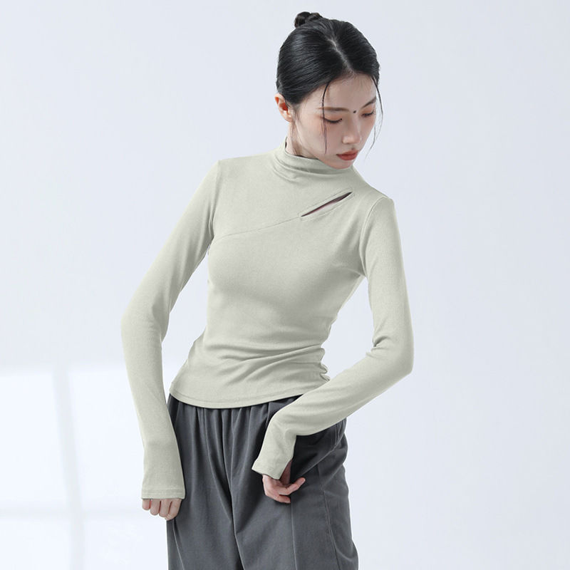 现代舞半高领长袖练功服形体基训服镂空古典舞打底显瘦成人女秋冬