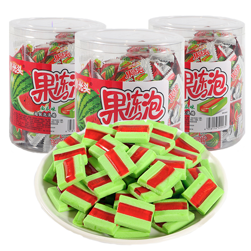 【14.9抢1桶】果冻泡西瓜泡泡糖超软糖桶装怀旧零食糖果口香糖