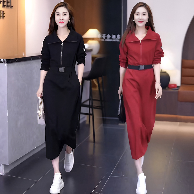 休闲中长款连衣裙女2024春季新款时尚洋气质减龄宽松收腰显瘦裙子