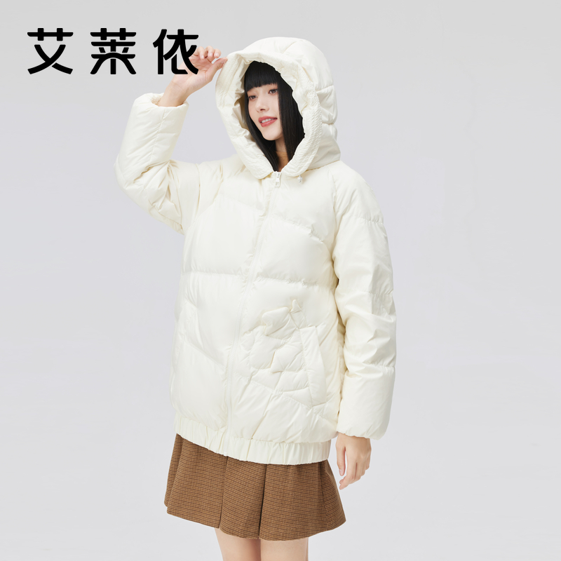 艾莱依冬季羽绒服时尚甜美保暖连帽防风短款加厚citywarm外套1320