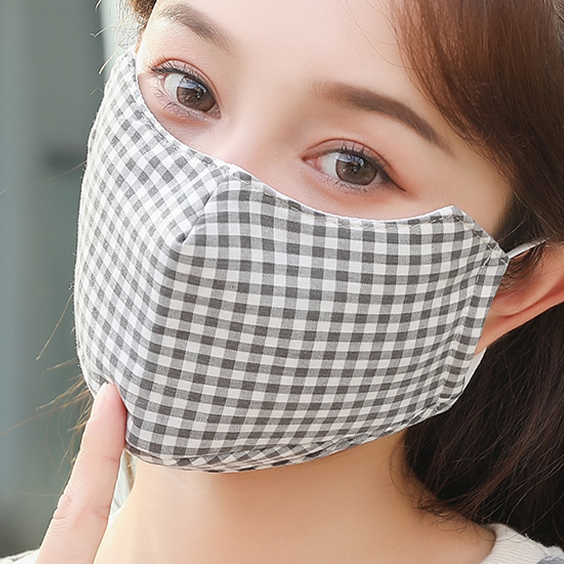 纯棉口罩时尚防寒保暖透气格子户外骑行女秋冬季包下巴面罩男潮款