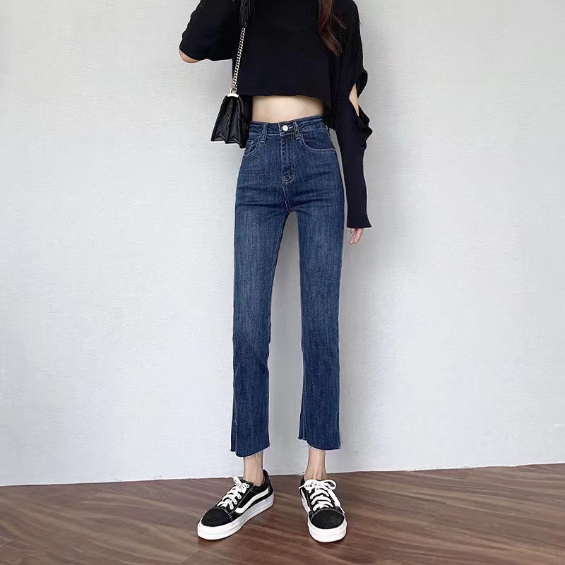牛仔裤女2023春夏新款韩版高腰显瘦弹力直筒九分百搭烟管裤子