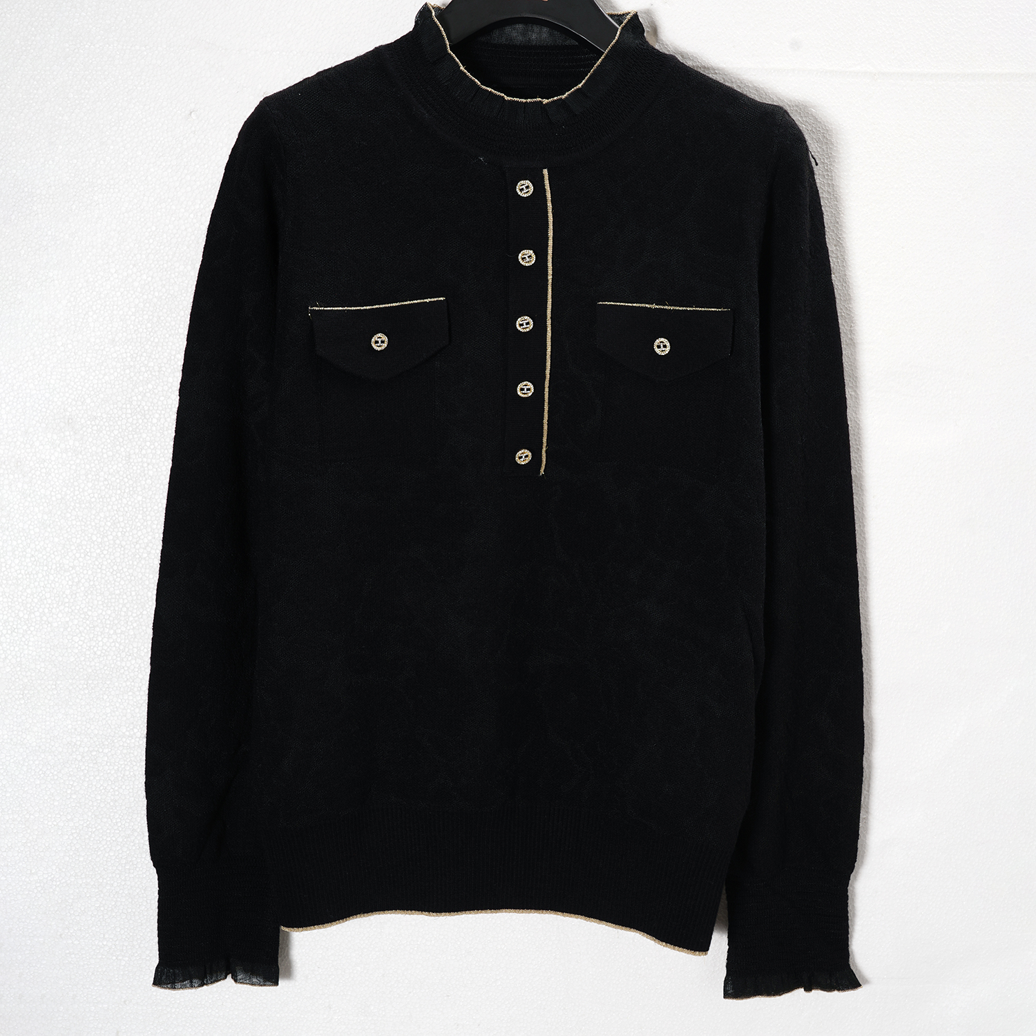 【新款】C7320黑色法式小香风韩系复古设计感气质百搭套头针织衫