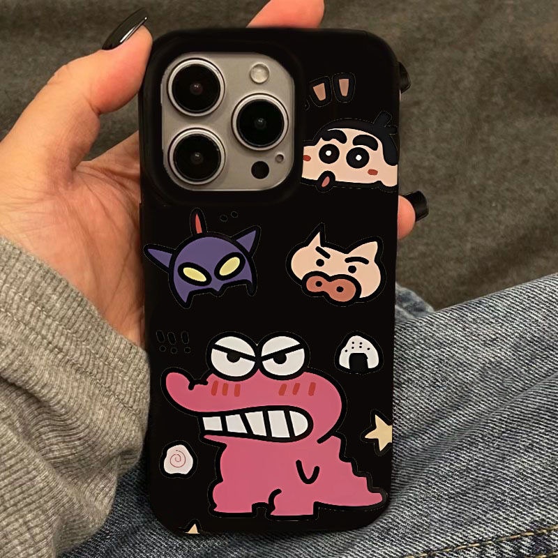 粉恐龙小新适用苹果15手机壳iPhone13promax酒红14plus防摔12软11