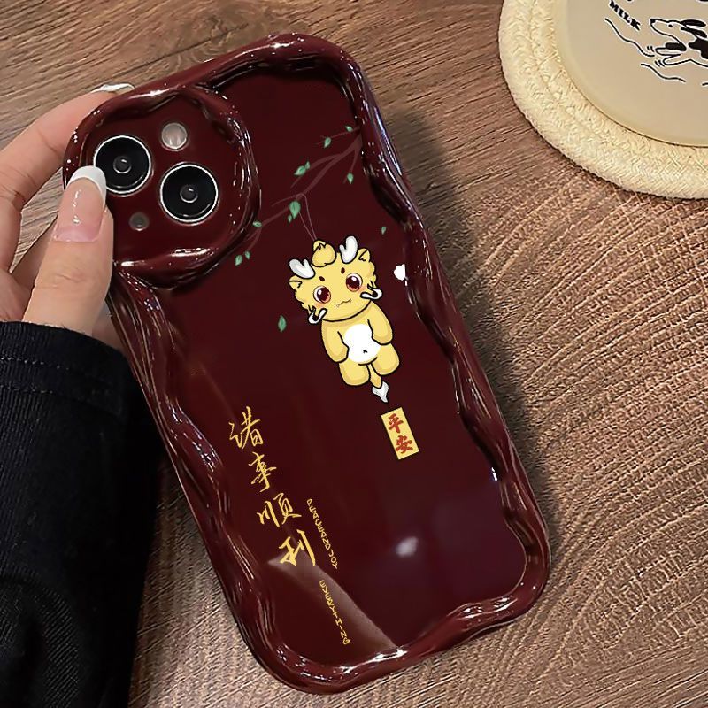 诸事顺利适用华为oppo荣耀vivo苹果13手机壳14酒红15软12奶油纹11