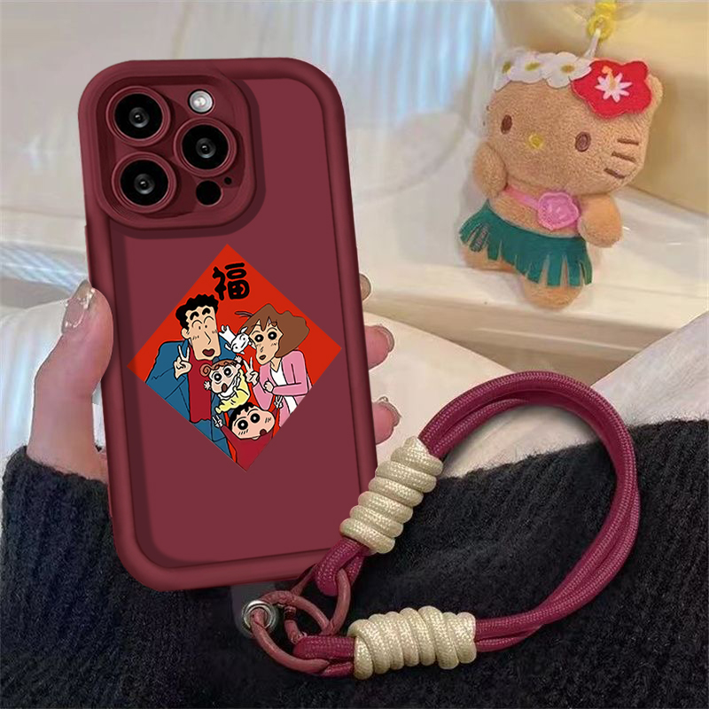 蜡笔小新全家福适用华为oppo荣耀vivo苹果13手机壳14全包15酒红12