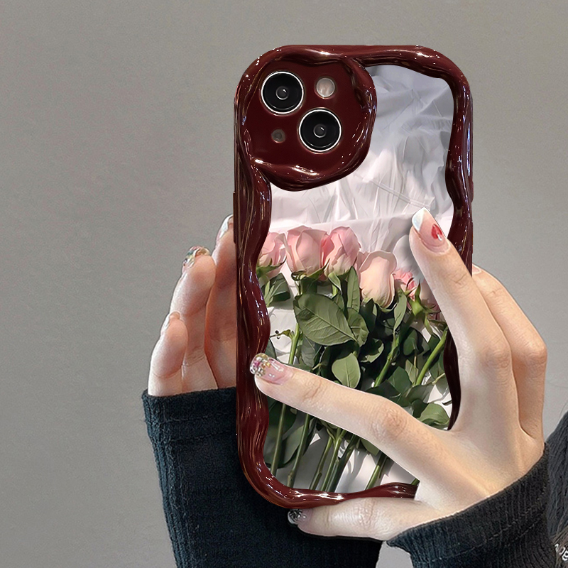 粉玫瑰华为OPPO荣耀vivo小米苹果15手机壳iPhone13软壳14奶油纹12