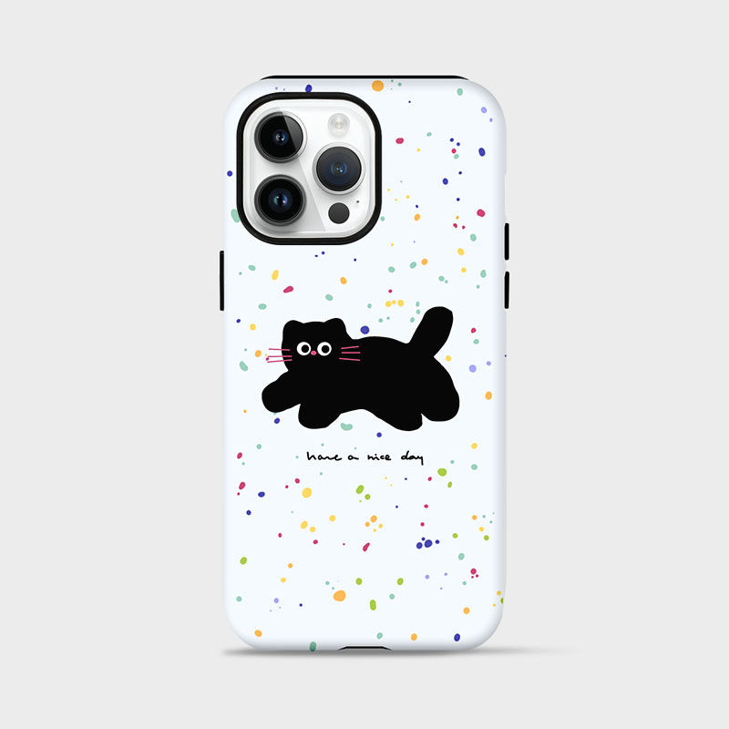 波动小黑猫适用苹果15手机壳iPhone13大孔14防摔12promax二合一8P