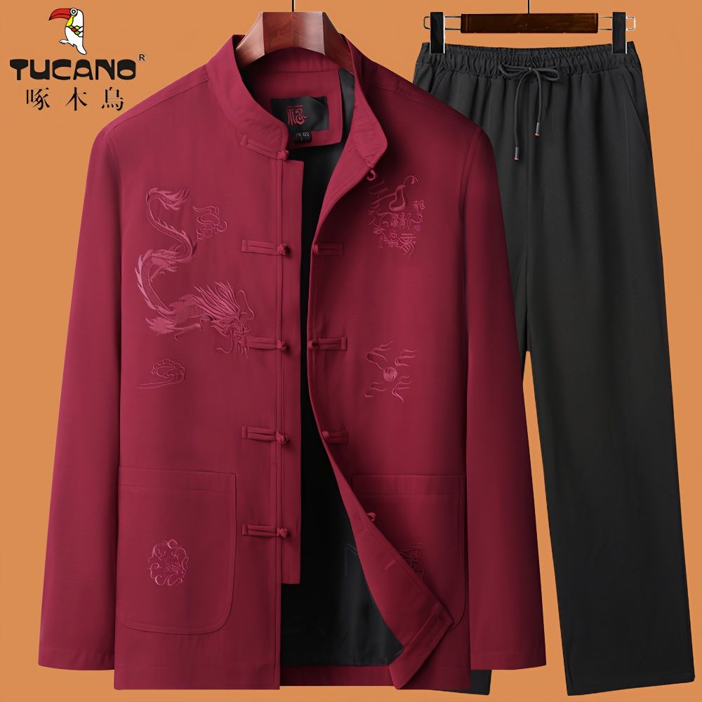 啄木鸟爸爸唐装外套中国民族风特色长袖岁爷爷装刺绣春秋套装