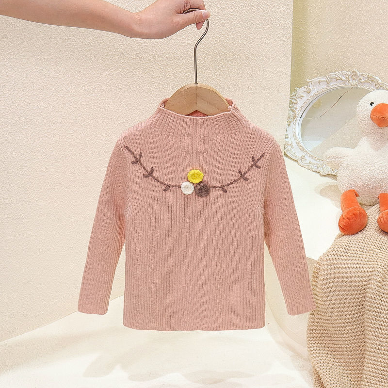 女童毛衣打底衫2023秋冬新款中大童半高领时尚针织衫打底毛线衣潮
