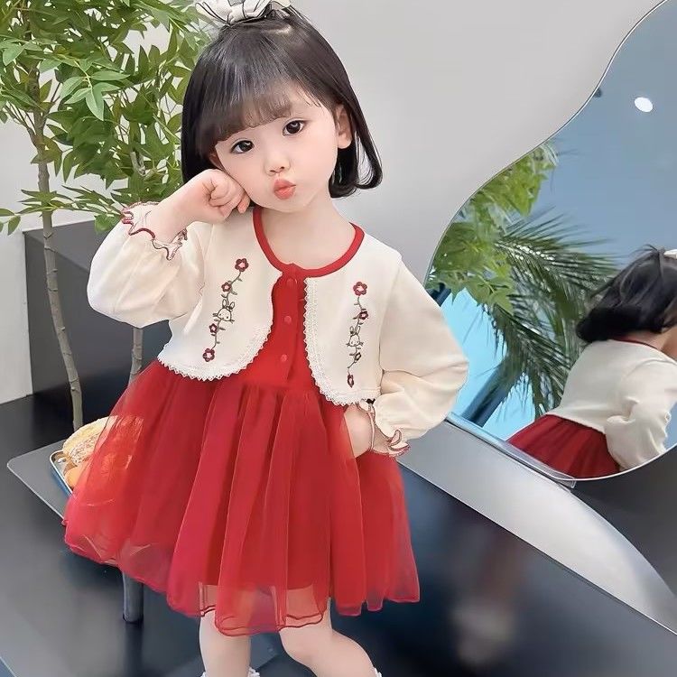 女童连衣裙加绒秋冬装红色喜庆裙子婴儿宝宝女孩宝宝冬装连衣裙