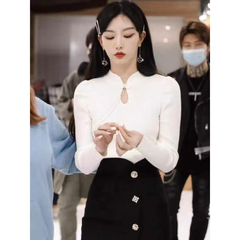 新中式国风针织立领旗袍盘扣打底衫秋冬新款复古毛针织内搭上新款