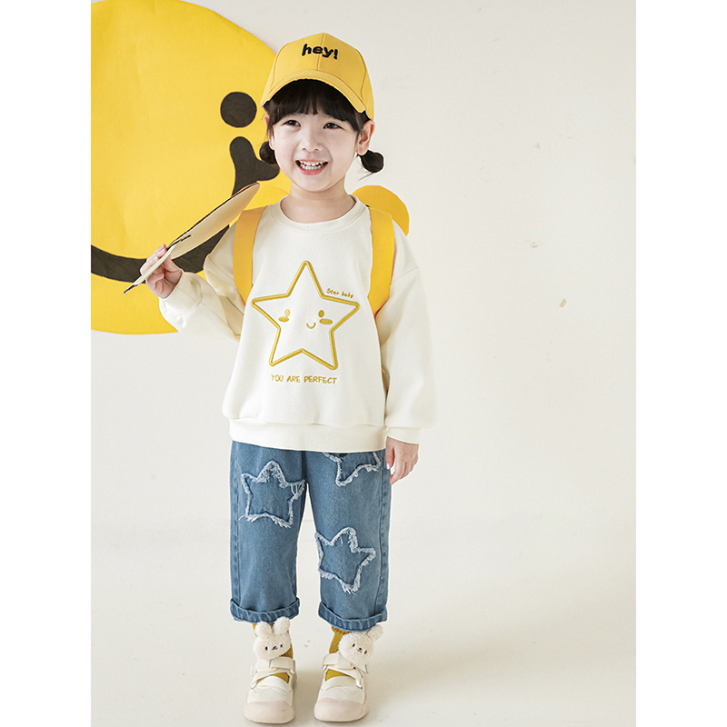【YOEHYAUL幼悠】C2622五芒星春秋季直筒儿童女宝牛仔宽松长裤潮