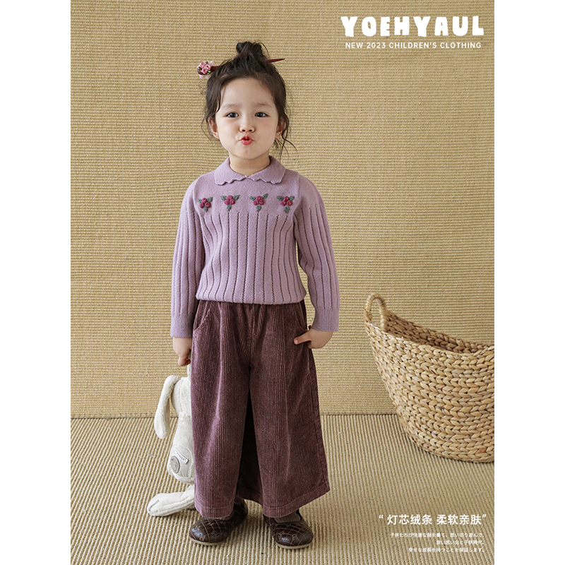 YOEHYAUL/幼悠休闲裤儿童秋冬季纯色外穿洋气百搭女宝宝裤子D3051