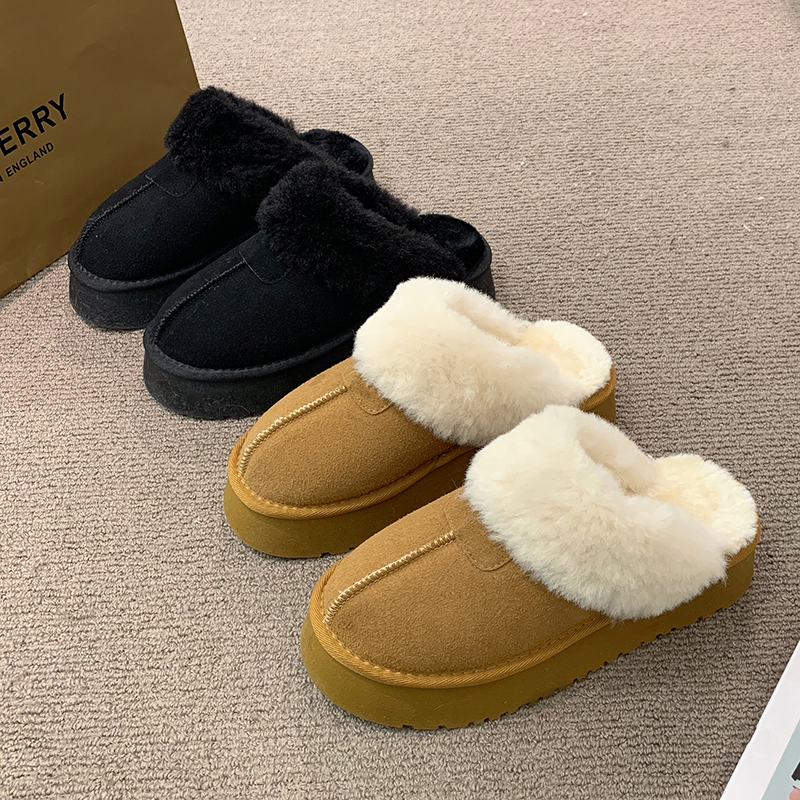 【YUYUE】网红时尚百搭外穿厚底加绒冬季毛毛鞋半托雪地靴