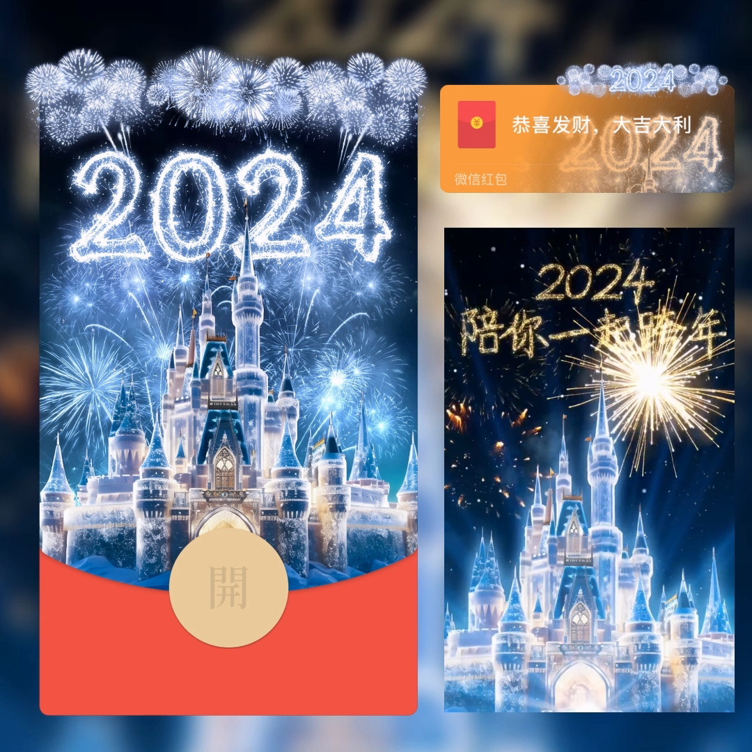 2024新款迪士尼浪漫烟花红包封面跨年个性创意皮肤动态音乐序列号