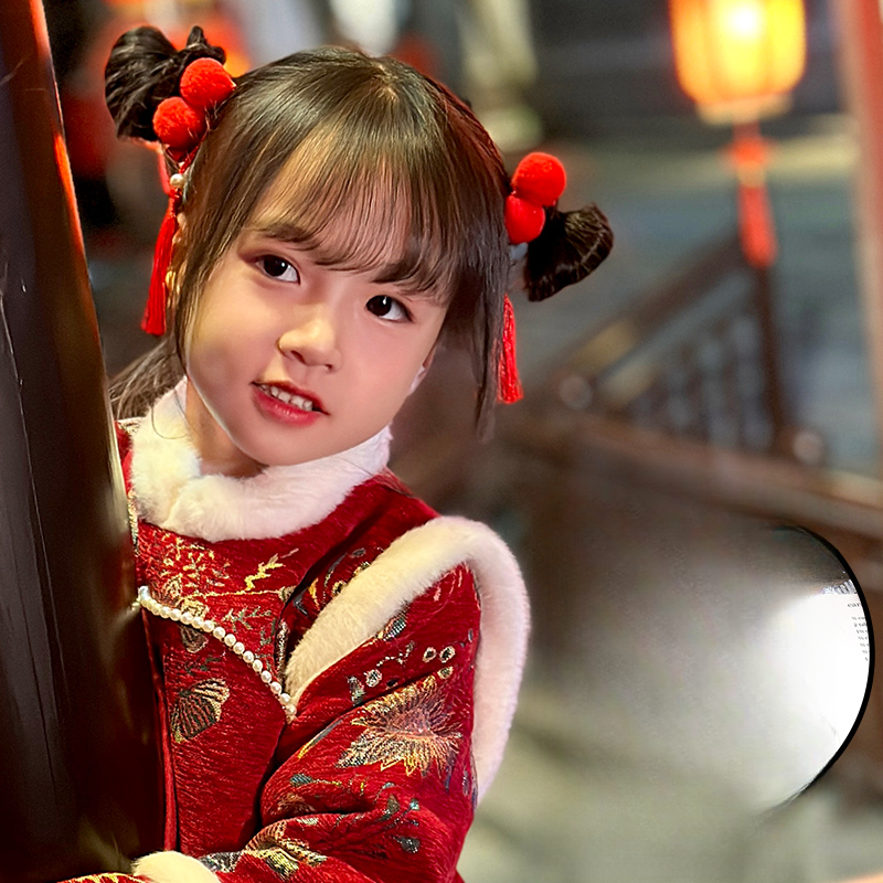 古风女童双球流苏发饰国风宝宝发夹小女孩古风头饰儿童国风发卡