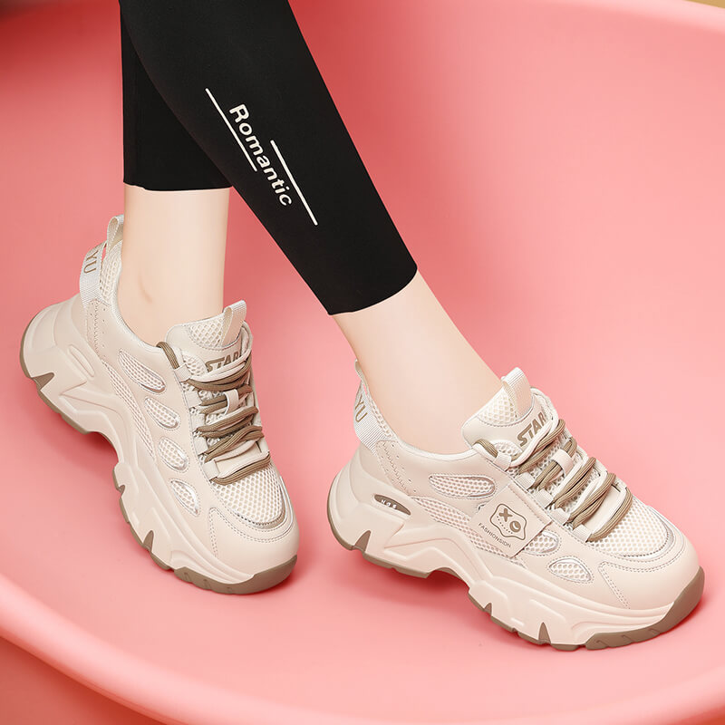 牛皮老爹鞋2023秋季新款厚底增高女鞋休闲鞋运动鞋时尚百搭旅游鞋