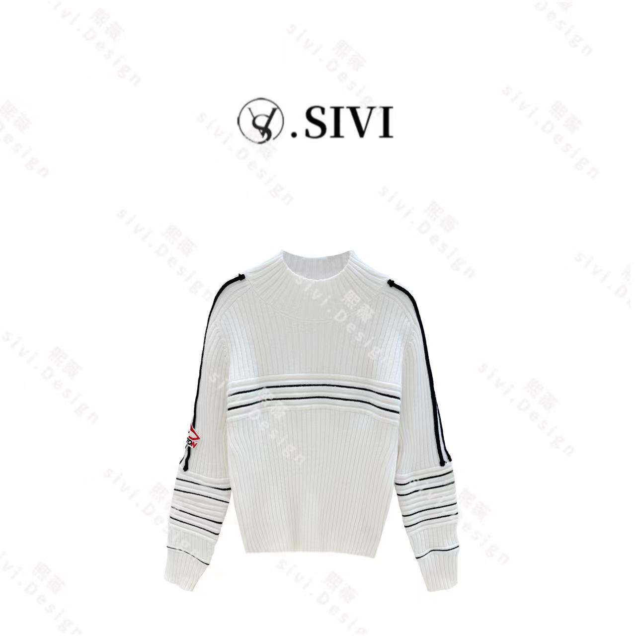 SIVI【线条点缀】2023冬季新款小众高级感气质毛衣修身女上衣F2436