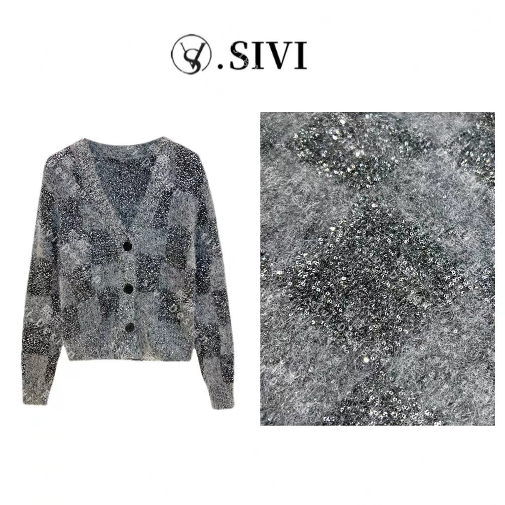 SIVI【光彩四射】2023早秋新款高档重工外套气质时髦百搭毛衣F1898