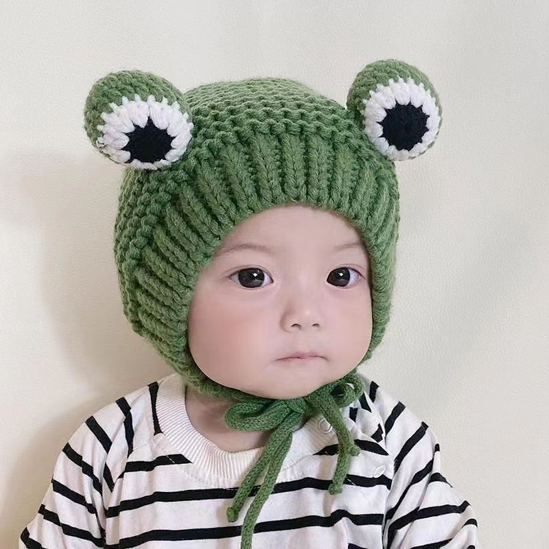 婴幼儿帽子秋冬季宝宝青蛙毛线帽可爱潮款搞怪套头帽儿童针织帽子