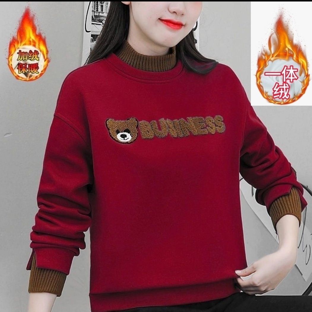 AIPE/爱彼韩版休闲卫衣女秋冬圆领宽松小熊刺绣设计感百搭卫衣