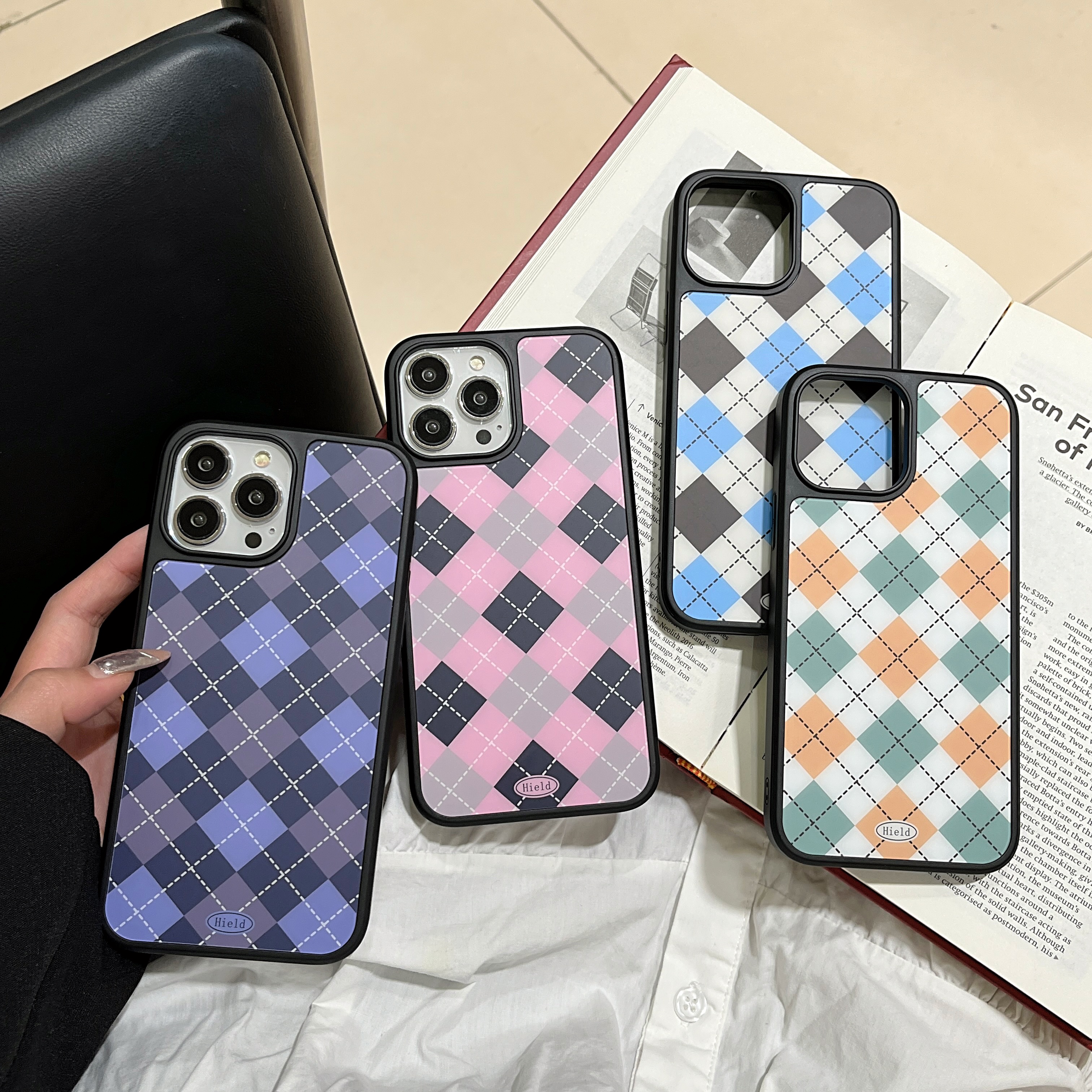 秋冬学院风菱格苹果15ProMax手机壳iPhone14pr全包防摔保护套创意