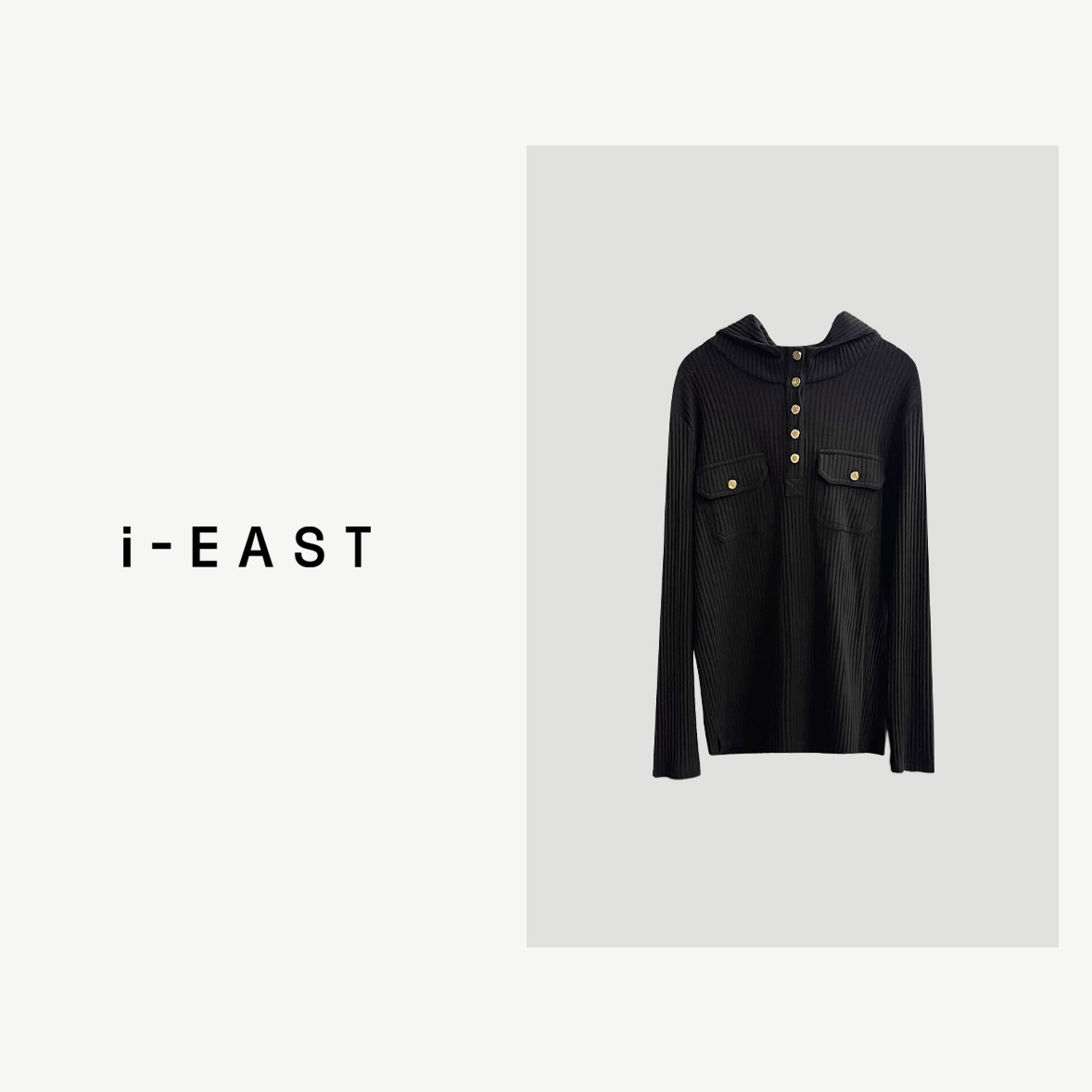 i-EAST 休闲玩家~条坑纹金扣饰连帽衬衣上衣-3D T11816