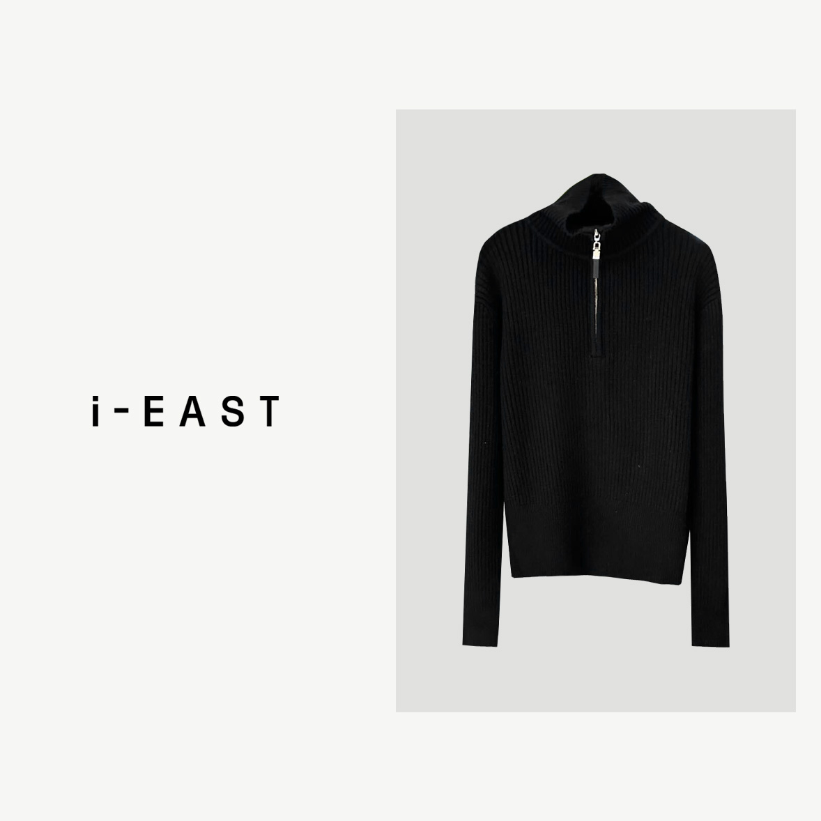 i-EAST 入秋官配~条纹高领拉链打底毛织上衣T10831