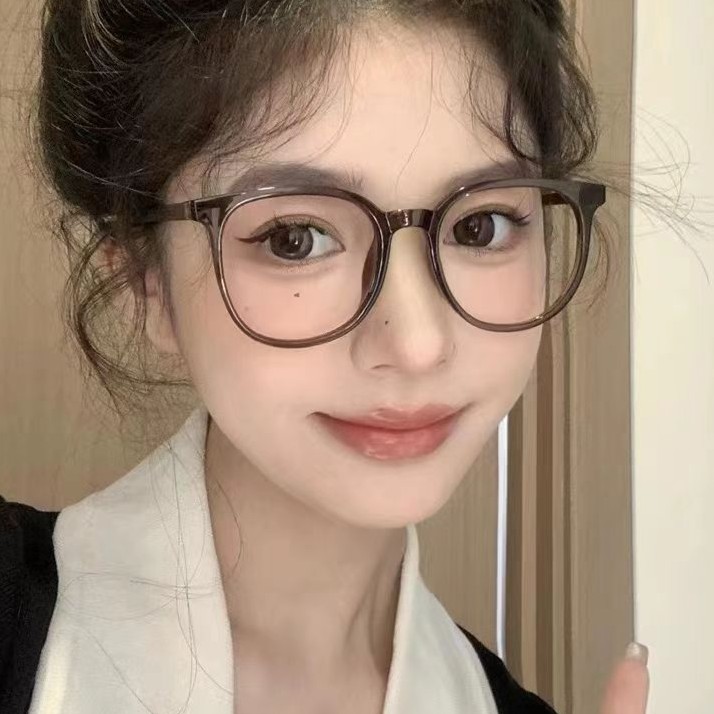 高级显白栗子棕显白眼镜框调皮可爱学院可配近视女防蓝光超轻圆框
