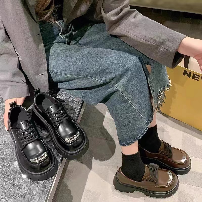 【宝妈专属】9058-1漂靓猫乐福鞋女2023秋季新款系带小皮鞋