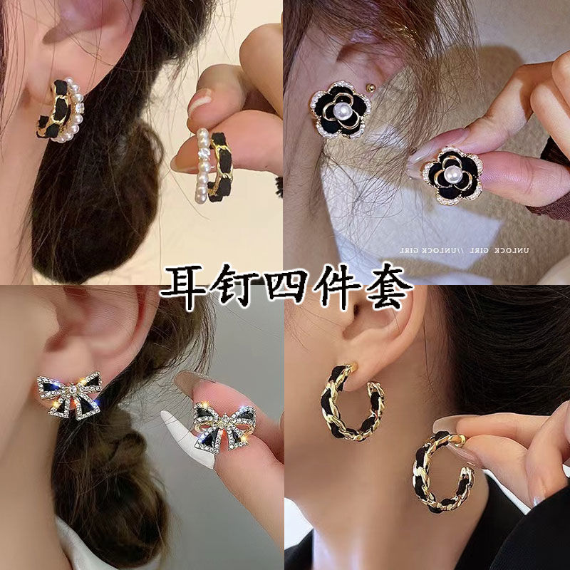 黑色丝绒耳圈耳饰女轻奢高级感气质个性耳钉小众设计感耳环