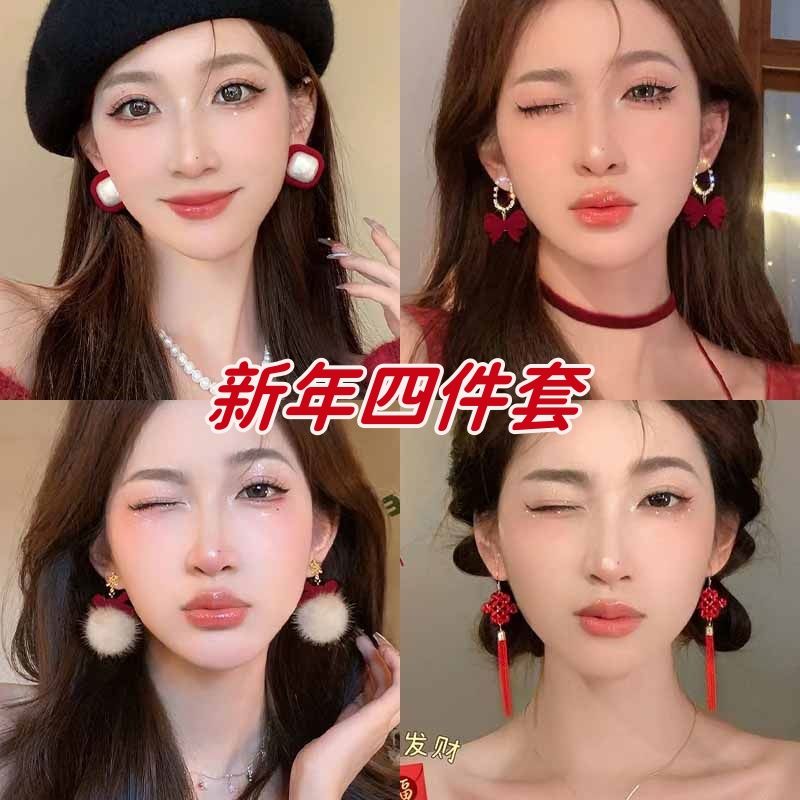 法式复古秋冬植绒圆珠耳钉几何小香耳环轻奢高级感耳饰