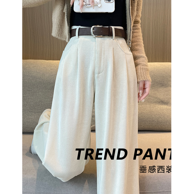 窄版西装裤子女秋冬高腰垂感阔腿裤高个子2023新款加绒直筒裤长裤