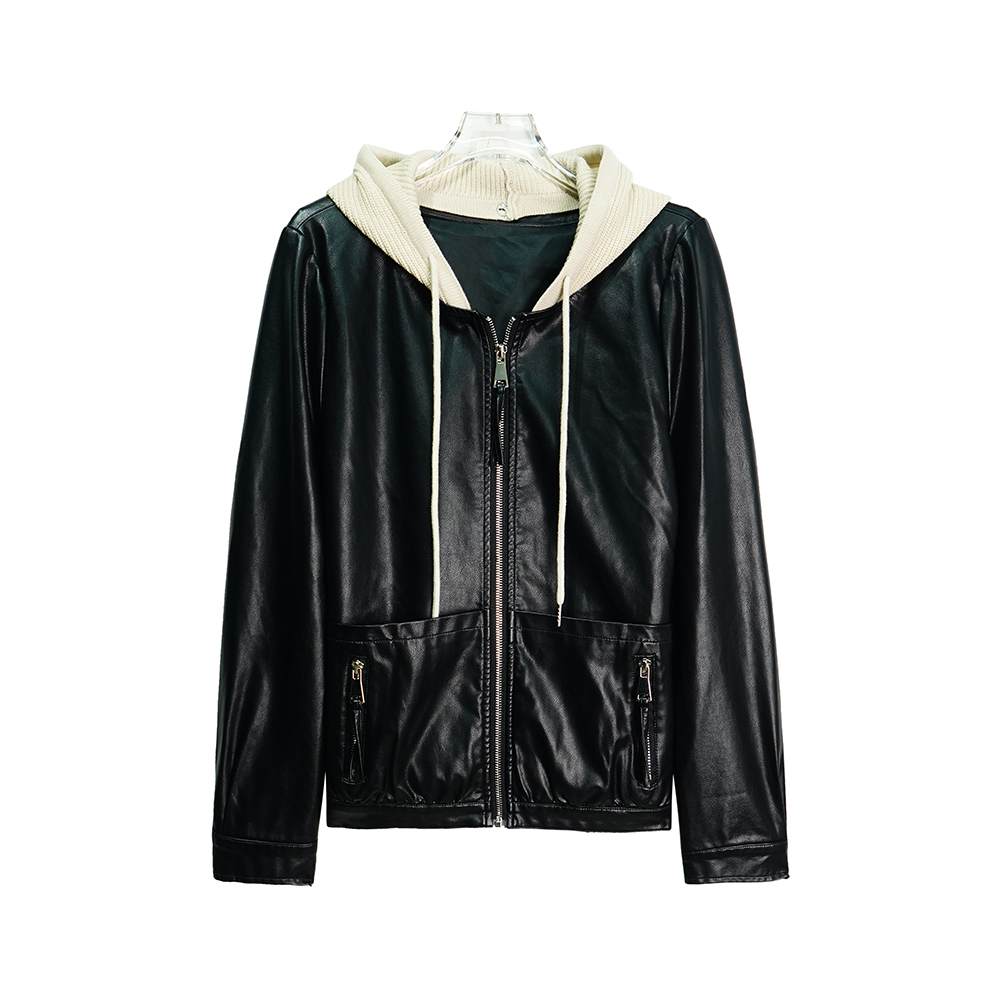 X24204【上新】休闲百搭连帽纯色显瘦设计感随性机车外套3Q