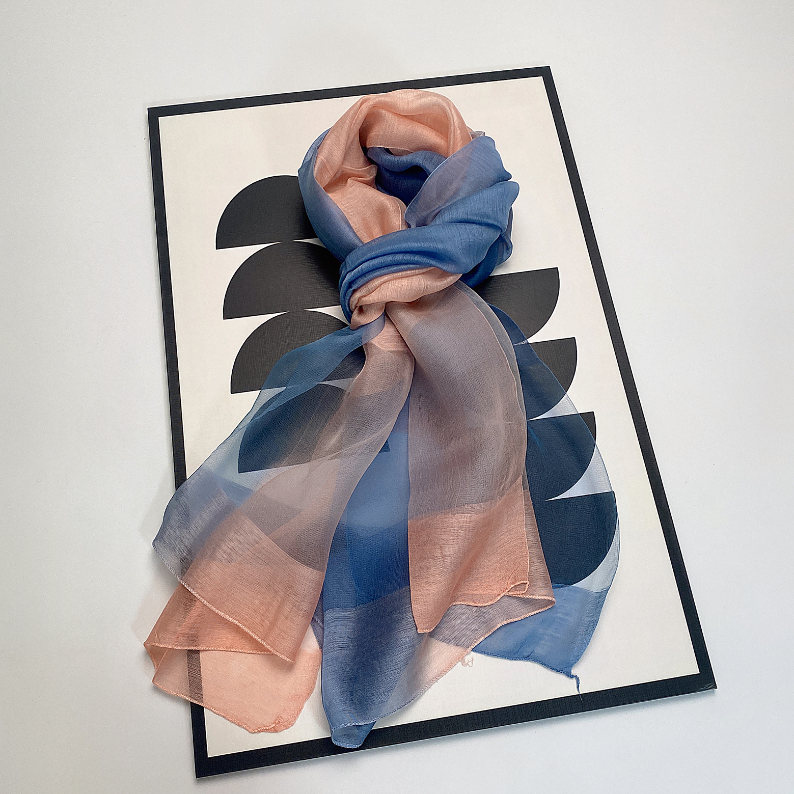 帛语丝锦136-15蓝粉高档百搭渐变时尚优雅气质韩版女士薄款丝巾