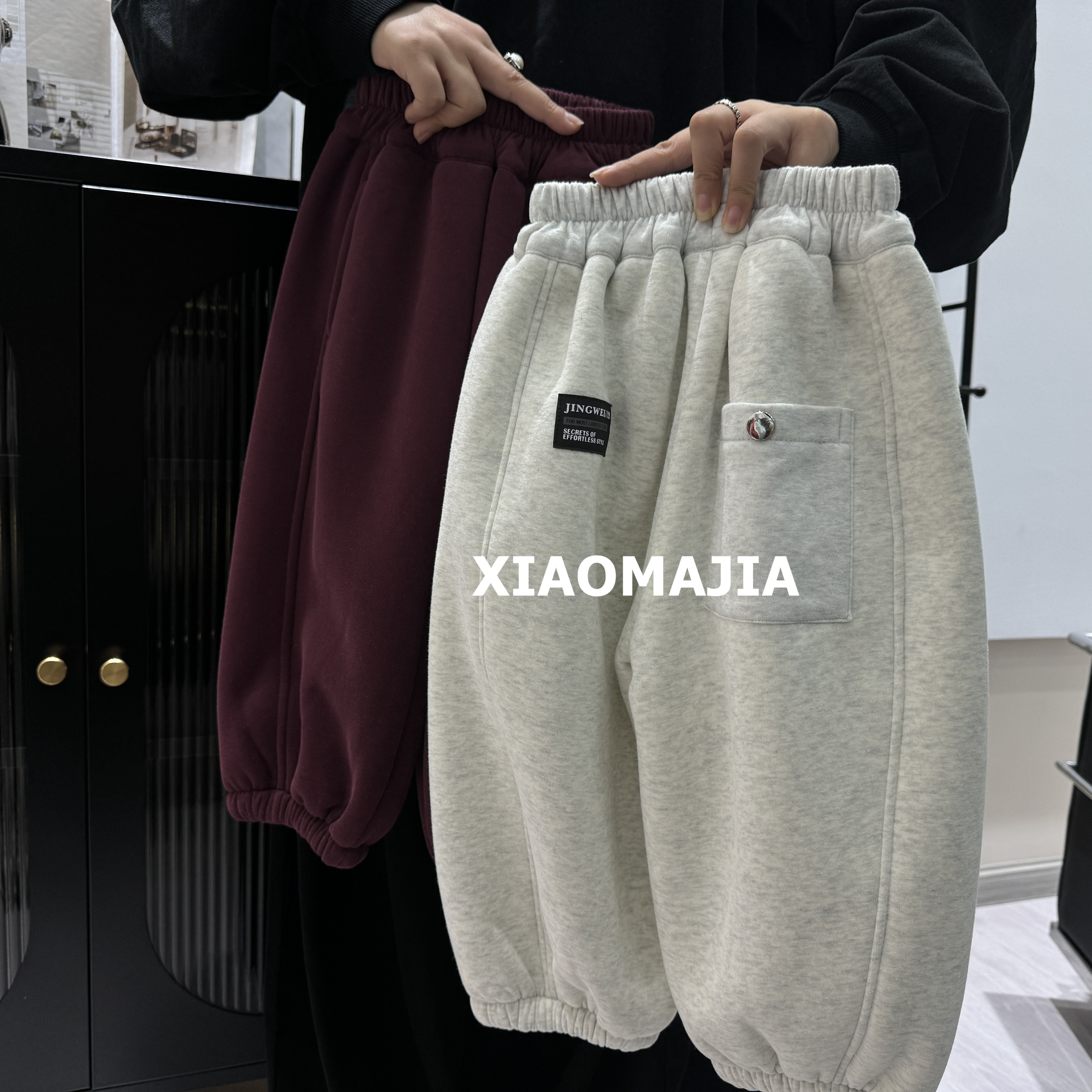 现货-儿童冬季一体绒加厚糕糕绒卫裤中性男童女宝休闲裤【D-9781