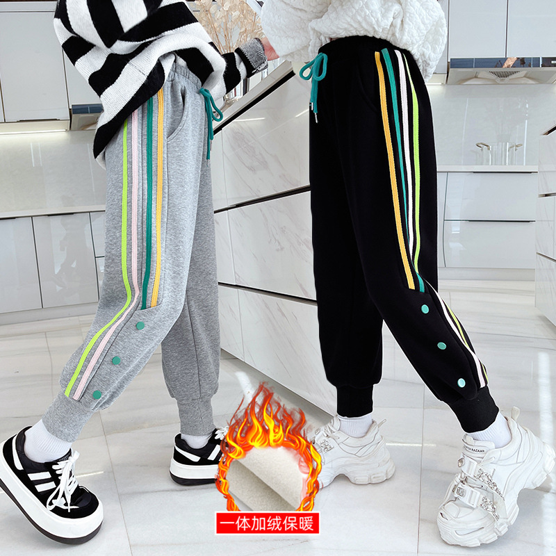 巴拉巴拉女童加绒卫裤儿童一体绒运动裤冬装新款中大童韩版长裤潮