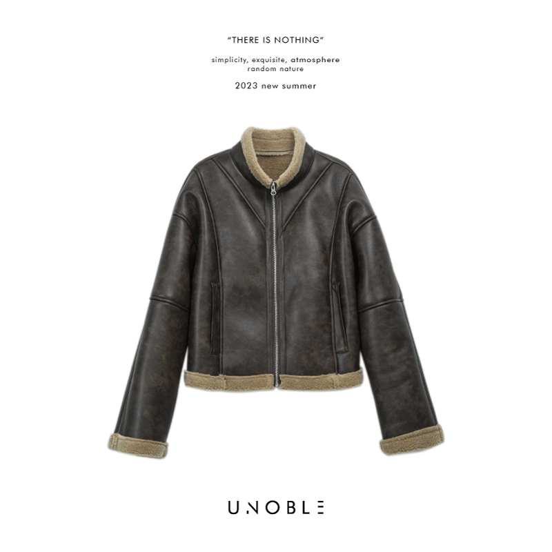 UNOBLE【小立领撞色皮毛一体棉服】冬季新品 皮毛一体外套