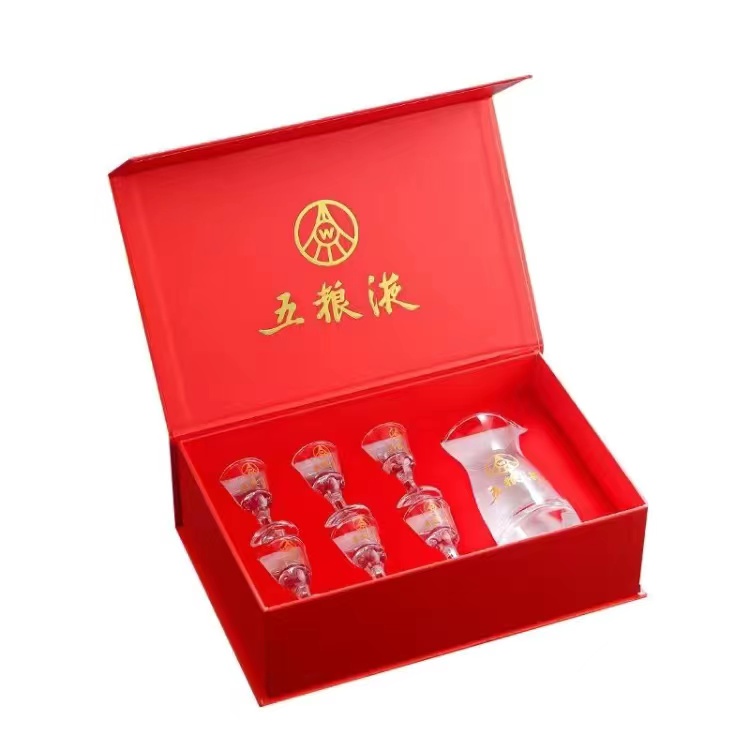 白酒杯酒具套装水晶酒杯礼盒装七件套【80壶红盒礼盒装】