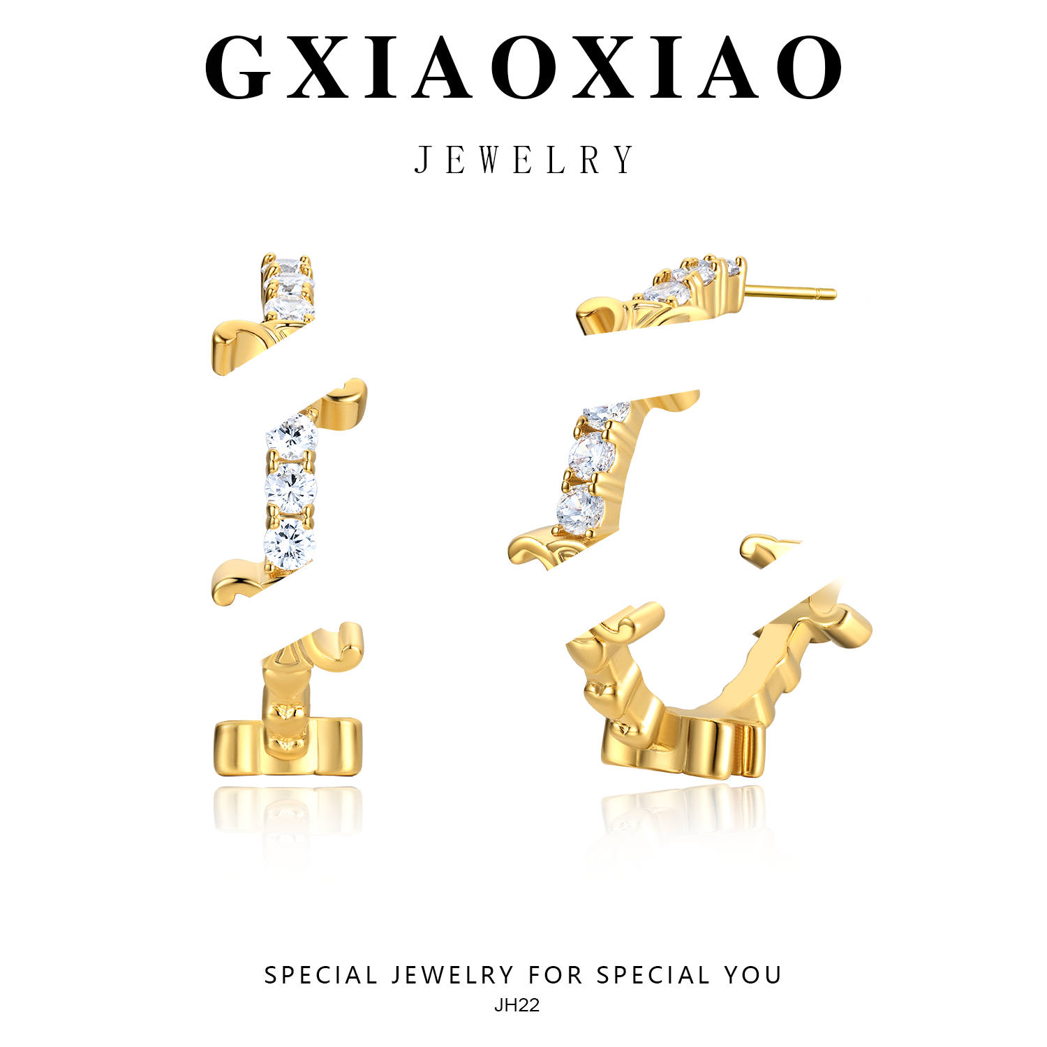 铜合金合成锆石耳饰 GXX 法国 【巴黎阳光】 圈圈精致耳环 JH22