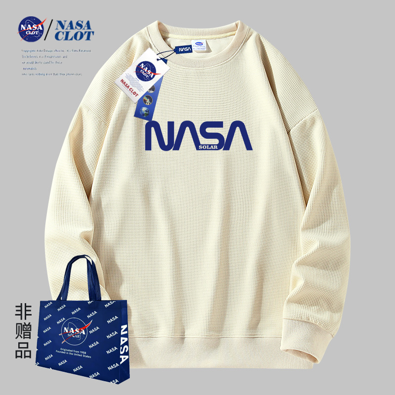 NASA联名2023秋冬季新款卡通印花休闲宽松男士华夫格情侣长袖卫衣