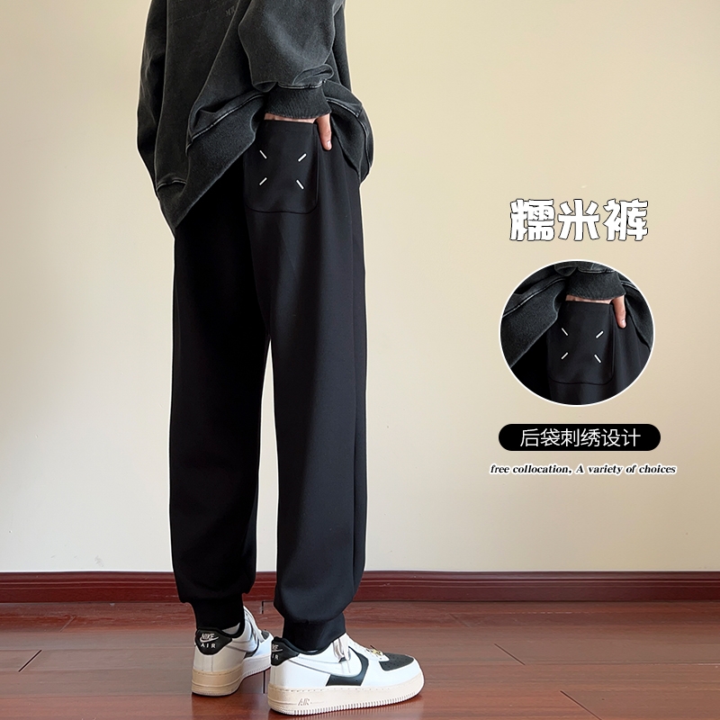 高级感垂感糯米卫裤男秋冬青少年宽松束脚运动裤潮牌百搭休闲裤子