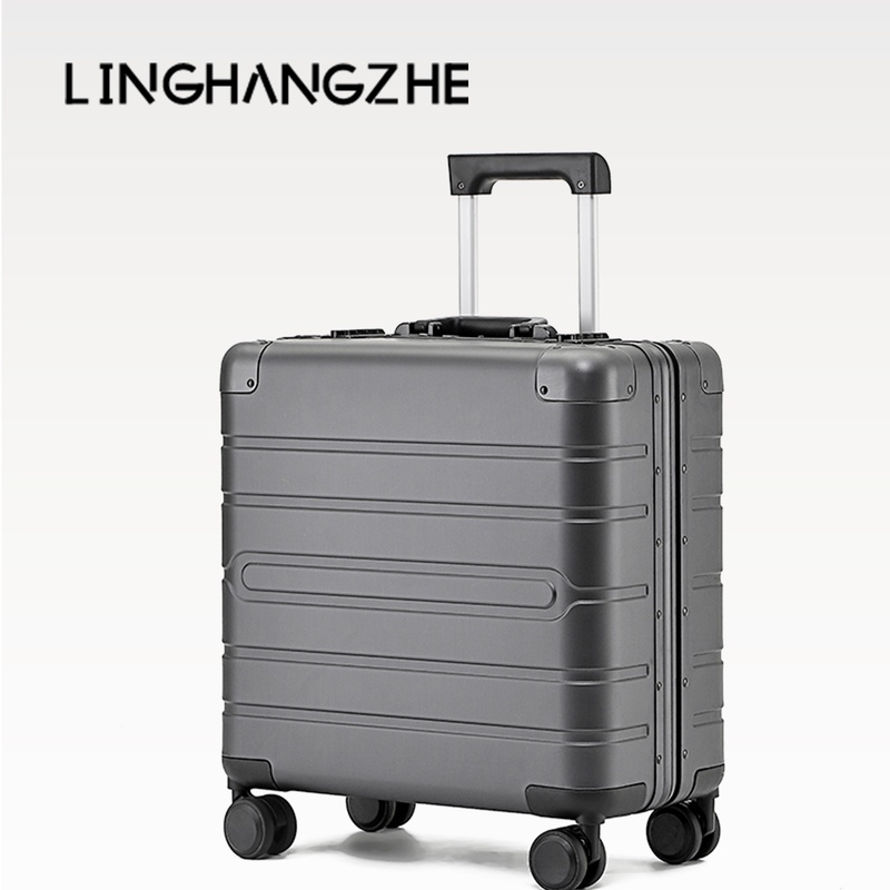LINGHANGZHE/领航者铝框小型登机行李箱商务经典旅行黑色拉杆箱