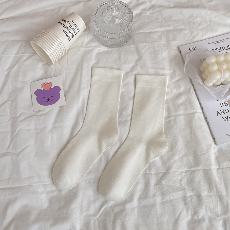 秋冬新款纯白舒适中筒堆堆袜ins潮8051