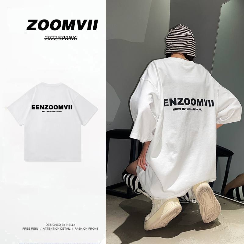 ZOOMVII夏季薄款潮牌印花美式宽松中长款下衣失踪男女同款大板T恤
