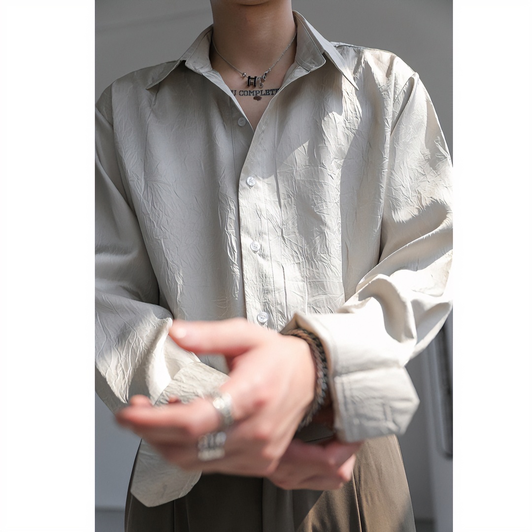 卓卓轻奢高级垂感长袖薄款男春秋季品质上衣潮流宽松丝滑免烫衬衣