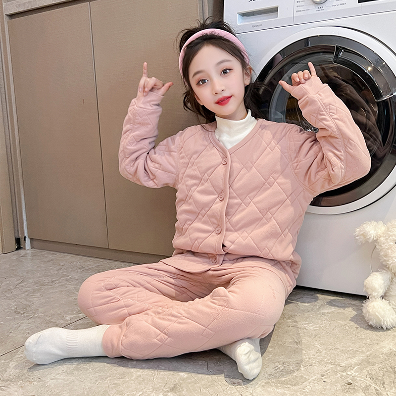 儿童保暖内衣保暖加厚款大女童睡衣秋冬季小孩家居服夹棉开衫套装